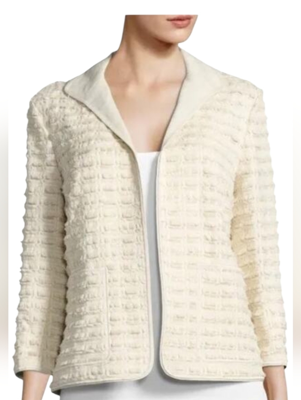 Lafayette 148 Ivory Textured Open Jacket